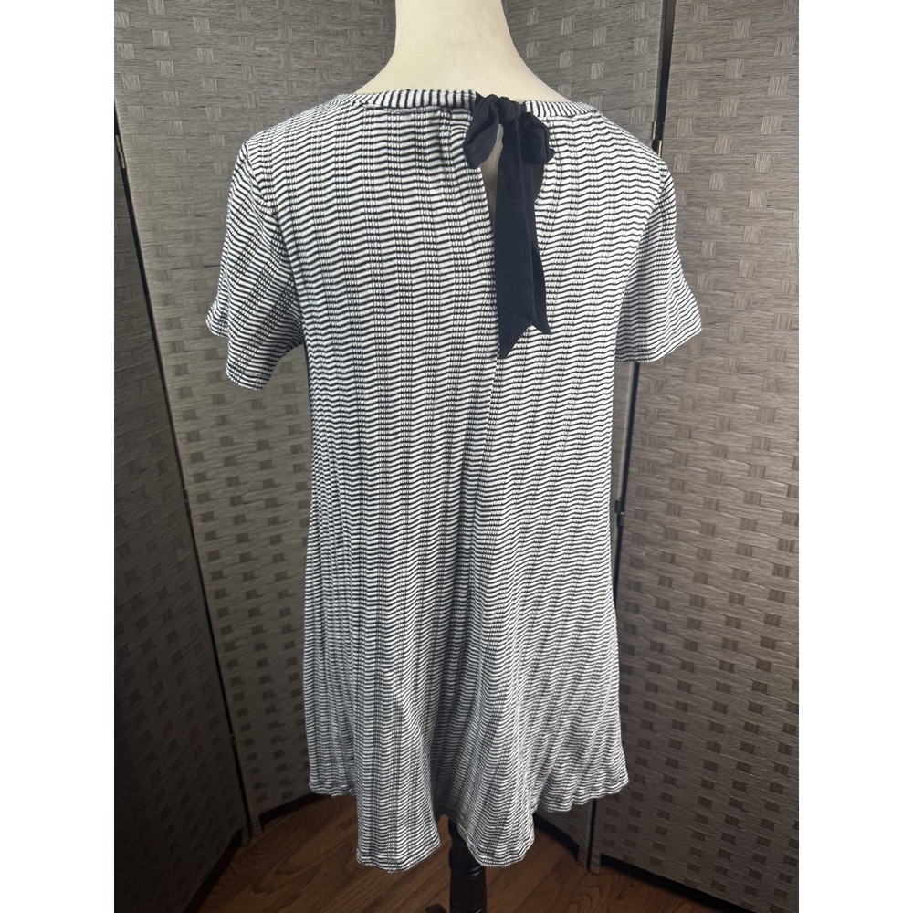LOFT Dress Womens Small Black‎ White Striped Short Sleeve Bow Back Ann Taylor